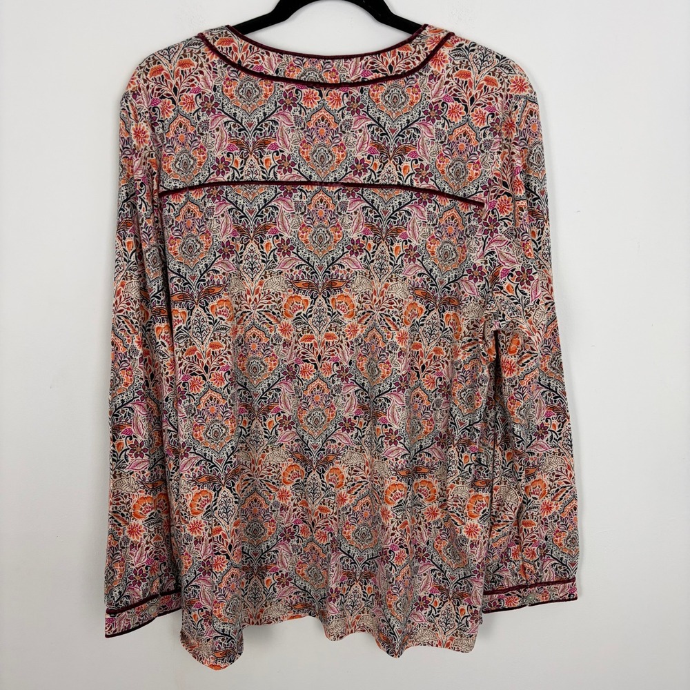 J.Jill Velvet Contrast Trim Top Floral Multicolor Festive Shirt Paisley Size XL - Picture 8 of 8